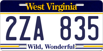 WV license plate 2ZA835