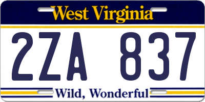 WV license plate 2ZA837