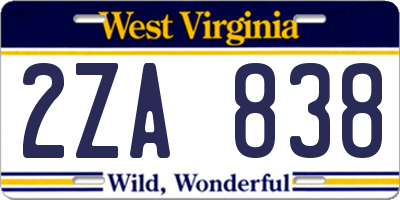 WV license plate 2ZA838