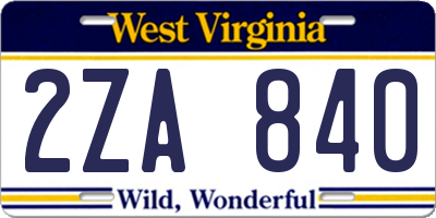 WV license plate 2ZA840
