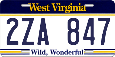 WV license plate 2ZA847