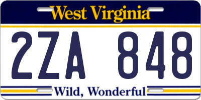 WV license plate 2ZA848
