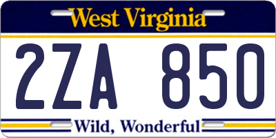 WV license plate 2ZA850