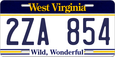 WV license plate 2ZA854