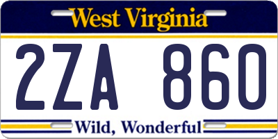 WV license plate 2ZA860