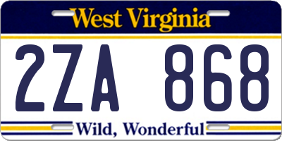 WV license plate 2ZA868