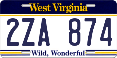 WV license plate 2ZA874