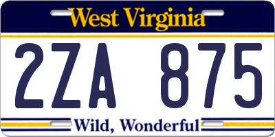 WV license plate 2ZA875