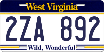 WV license plate 2ZA892