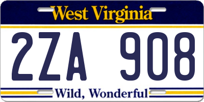 WV license plate 2ZA908