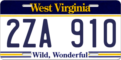WV license plate 2ZA910