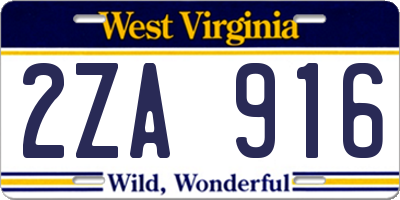 WV license plate 2ZA916