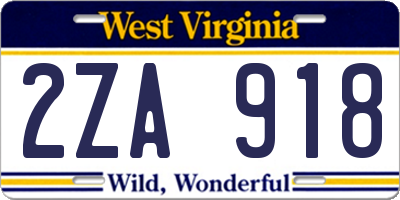 WV license plate 2ZA918