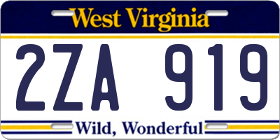 WV license plate 2ZA919