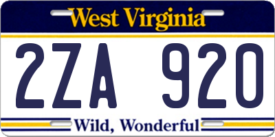 WV license plate 2ZA920