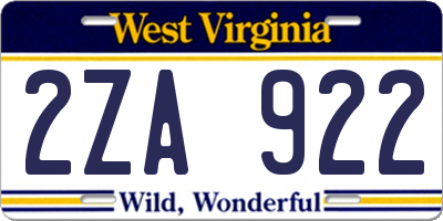 WV license plate 2ZA922
