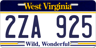 WV license plate 2ZA925