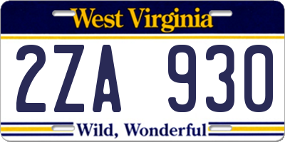 WV license plate 2ZA930