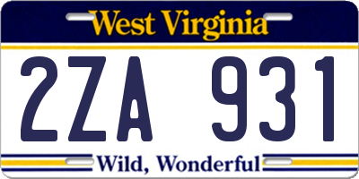 WV license plate 2ZA931
