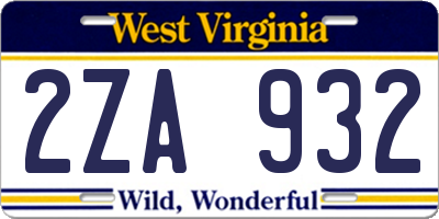 WV license plate 2ZA932