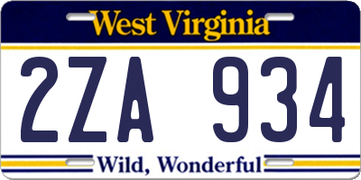 WV license plate 2ZA934