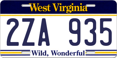 WV license plate 2ZA935