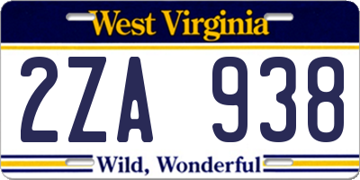 WV license plate 2ZA938