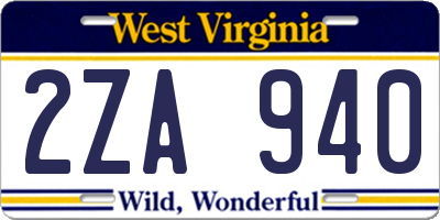 WV license plate 2ZA940
