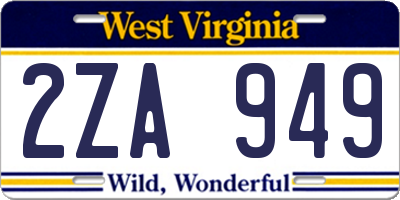 WV license plate 2ZA949