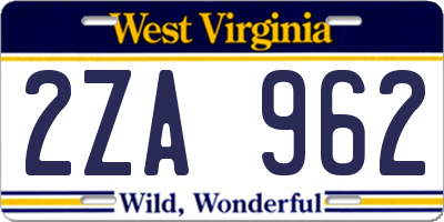 WV license plate 2ZA962
