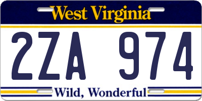 WV license plate 2ZA974