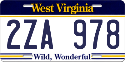 WV license plate 2ZA978