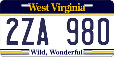 WV license plate 2ZA980