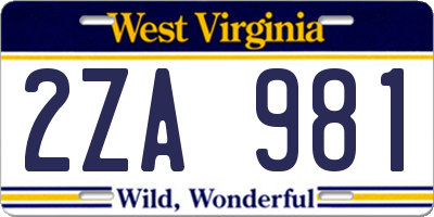 WV license plate 2ZA981