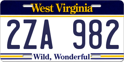 WV license plate 2ZA982