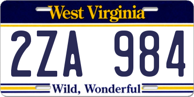 WV license plate 2ZA984