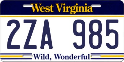 WV license plate 2ZA985