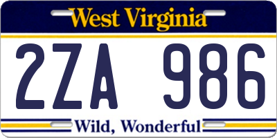 WV license plate 2ZA986