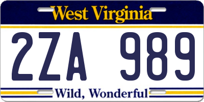 WV license plate 2ZA989
