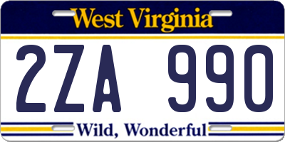 WV license plate 2ZA990