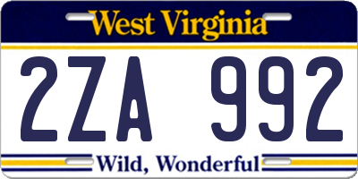 WV license plate 2ZA992
