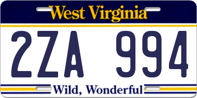 WV license plate 2ZA994