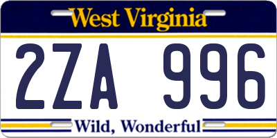 WV license plate 2ZA996