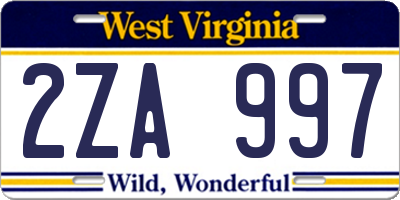 WV license plate 2ZA997