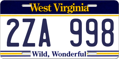 WV license plate 2ZA998