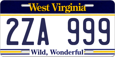 WV license plate 2ZA999