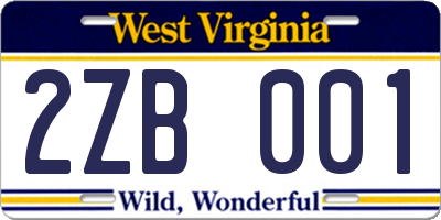 WV license plate 2ZB001