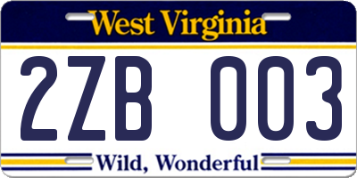 WV license plate 2ZB003