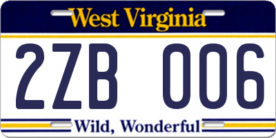 WV license plate 2ZB006