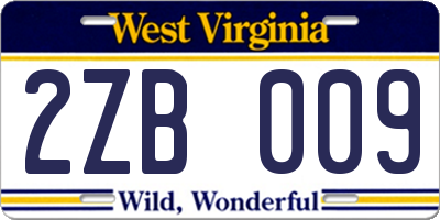 WV license plate 2ZB009